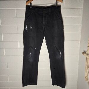 Trashed Carhartt B324 Carpenter Pants Mens 34x31 Relaxed Fit Black Workwear
